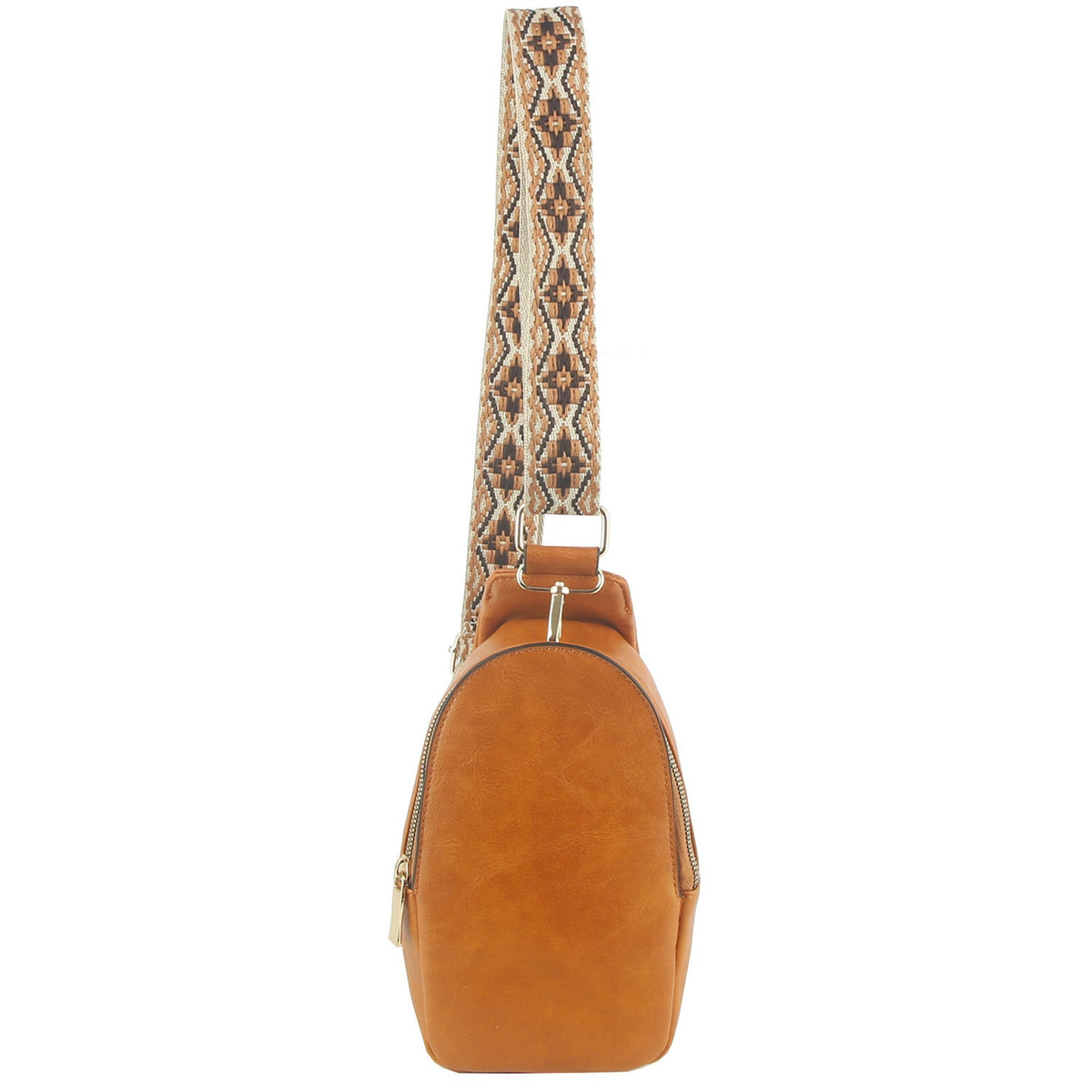 Sling Backpack with Patterned Wide Shoulder Strap - Camel - Backpacks