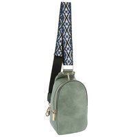 Sling Backpack with Patterned Wide Shoulder Strap - Denim - Backpacks