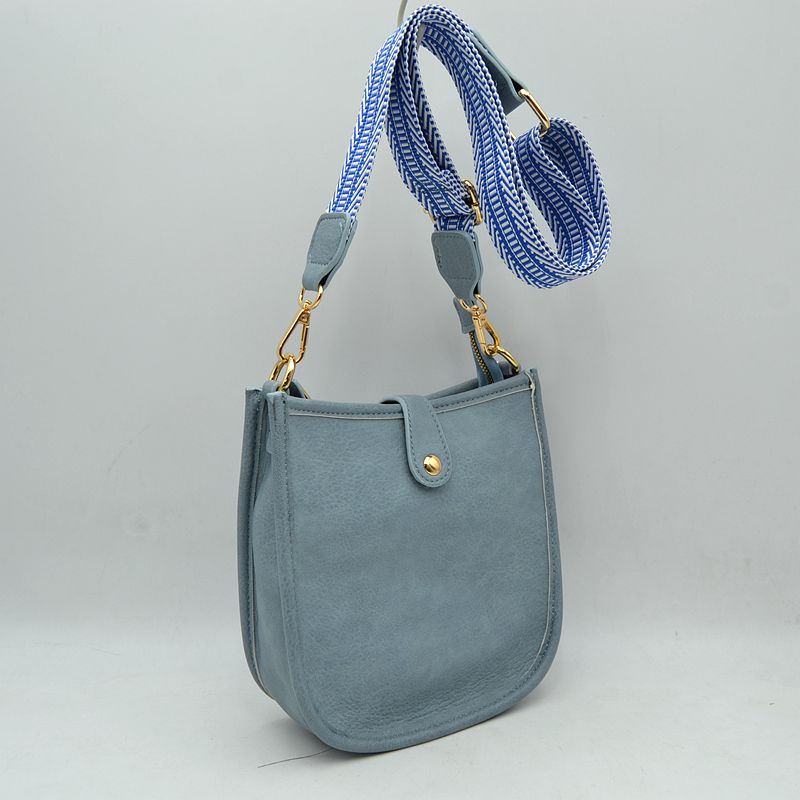 Minimalist Curved Crossbody Bag with Patterned Guitar Strap - Blue - Crossbody Bags