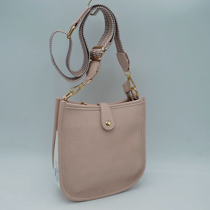 Minimalist Curved Crossbody Bag with Patterned Guitar Strap - Blush - Crossbody Bags