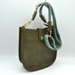 Minimalist Curved Crossbody Bag with Patterned Guitar Strap - Dark Green - Crossbody Bags