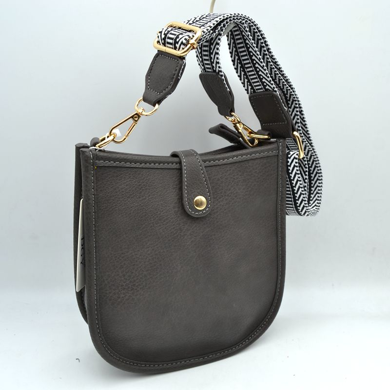 Minimalist Curved Crossbody Bag with Patterned Guitar Strap - Dark Gray - Crossbody Bags