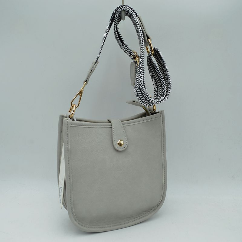 Minimalist Curved Crossbody Bag with Patterned Guitar Strap - Light Gray - Crossbody Bags
