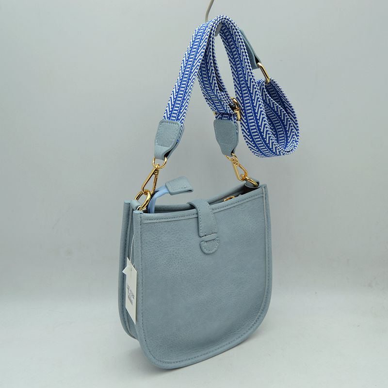 Minimalist Curved Crossbody Bag with Patterned Guitar Strap - Light Blue - Crossbody Bags