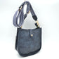 Minimalist Curved Crossbody Bag with Patterned Guitar Strap - Navy Blue - Crossbody Bags