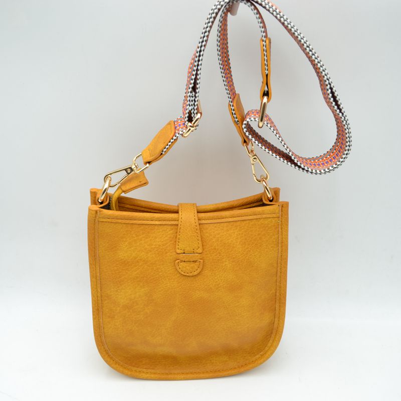 Minimalist Curved Crossbody Bag with Patterned Guitar Strap - Crossbody Bags