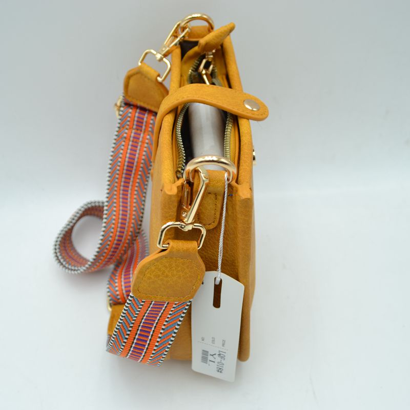 Minimalist Curved Crossbody Bag with Patterned Guitar Strap - Crossbody Bags