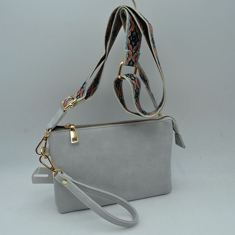 Dual Strap Wristlet Clutch with Patterned Crossbody Strap - Cross Body Bag