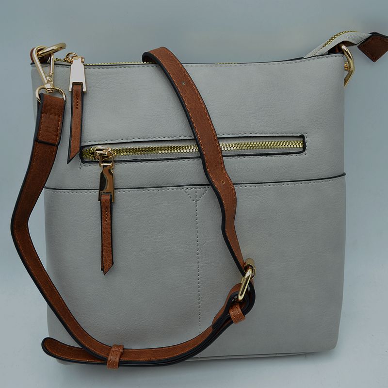 Women’s Kaylee Soft PU Vegan Leather 2 in 1 Tote Crossbody Bag - Light Gray - Crossbody Bags