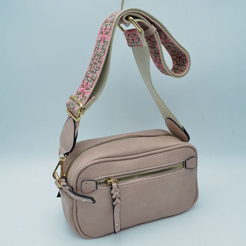 Guitar Strap Bag Multi-Zip Crossbody Bag - Dusty Pink - Crossbody Bags