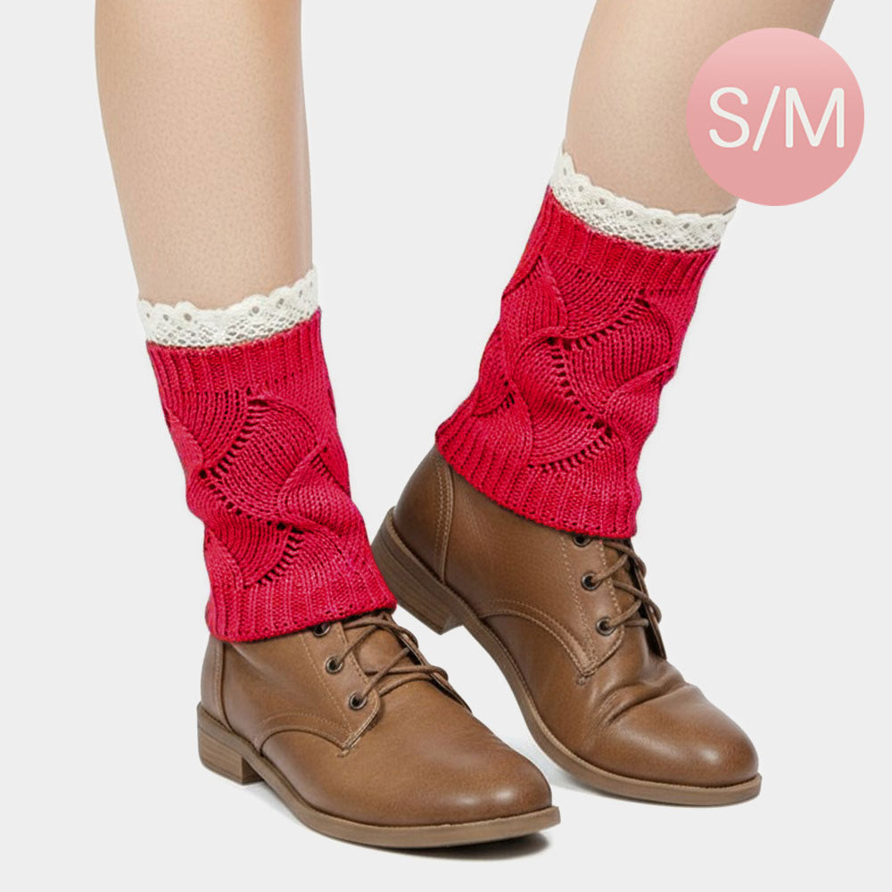 Madeline Love Fuchsia Lace Trim Knit Leg Warmer Boot Topper - Apparel
