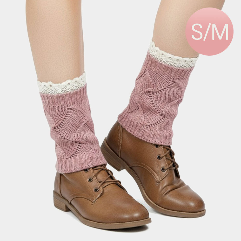 Madeline Love Pink Lace Trim Knit Leg Warmer Boot Topper - Apparel
