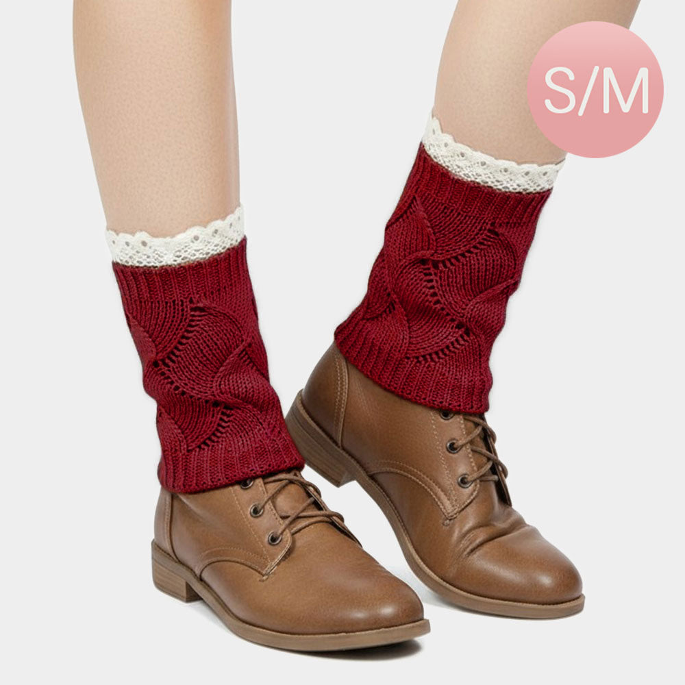 Madeline Love Red Lace Trim Knit Leg Warmer Boot Topper - Apparel