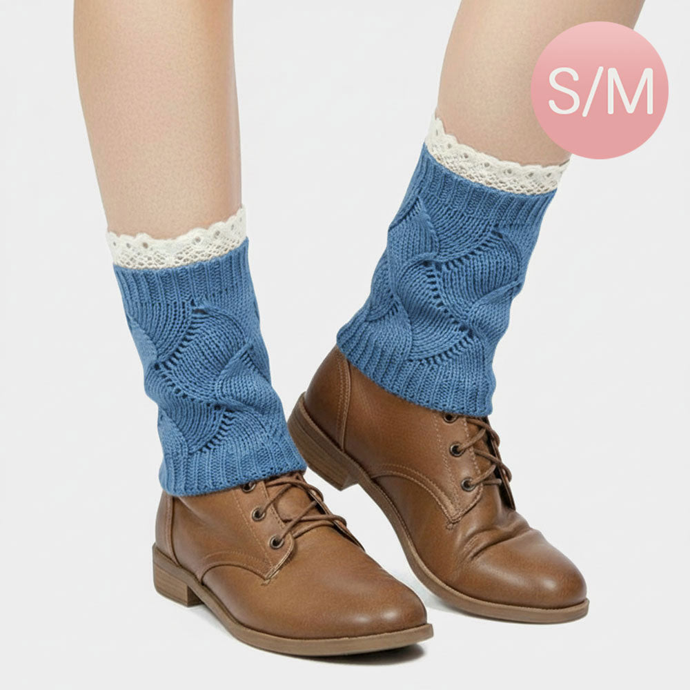 Madeline Love Turquoise Lace Trim Knit Leg Warmer Boot Topper - Apparel