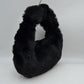 Fluffy Plush Crescent Hobo Handbag with Integrated Top Handle - Black - Hobo Bags