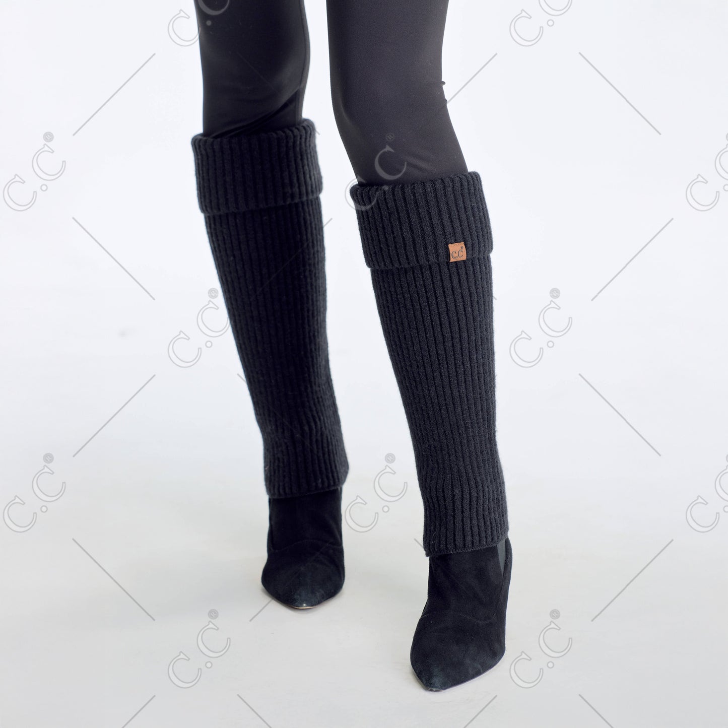 C.C Solid Color Vertical Rib Knit Pattern Leg Warmers