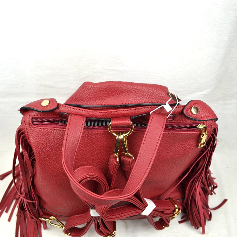 Faux Leather Moto Jacket Backpack with Side Fringe Accents - Brown - Backpacks