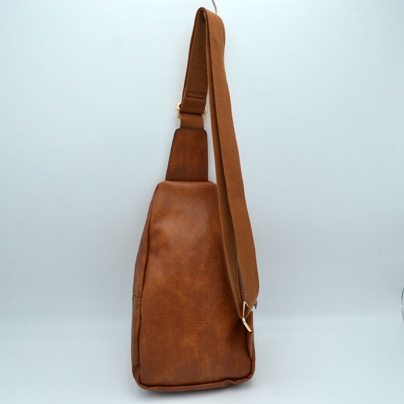 Grained Sling Bag with Perforated Accent and Gold Zippers - Sling Bag