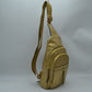 Grained Sling Bag with Perforated Accent and Gold Zippers - Gold - Sling Bag
