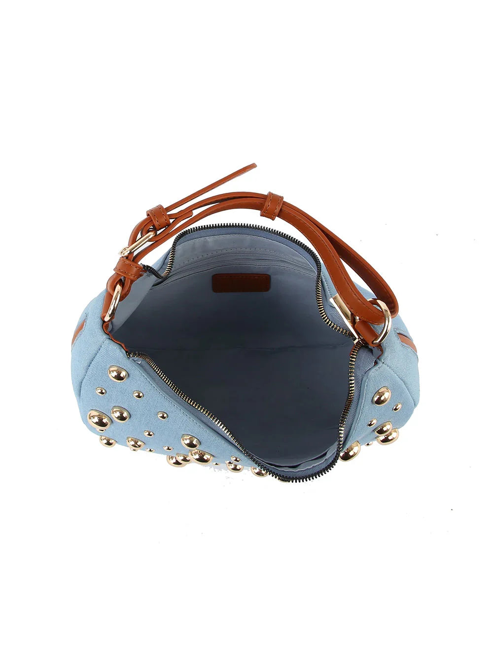 Studded Crescent Shoulder Bag with Adjustable Top Handle - Shoulder Bag