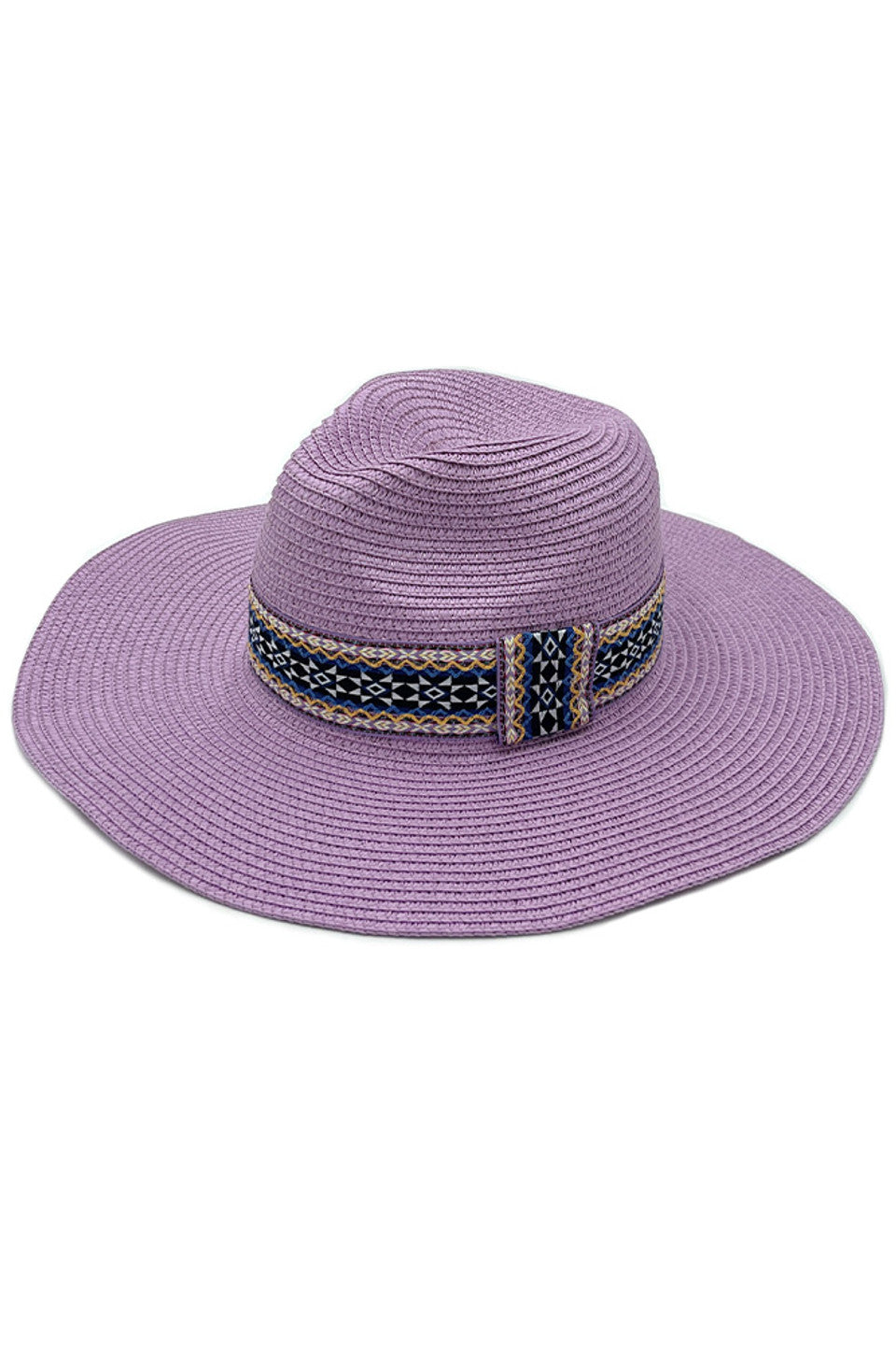 Lavender AZTEC BAND PANAMA HAT exemplifies traditional hatmaking craftsmanship, distinguished by its authentic Aztec band featuring precise geometric configurations. The specialized weaving methodology creates a microclimate between the hat and the wearer, facilitating optimal temperature regulation. The calculated brim-to-crown ratio provides maximum solar protection while maintaining aesthetic proportionality. 