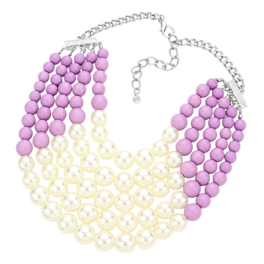 Chunky Multi Strand Pearl Bib Necklace