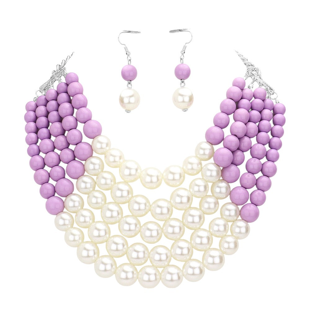 Chunky Multi Strand Pearl Bib Necklace