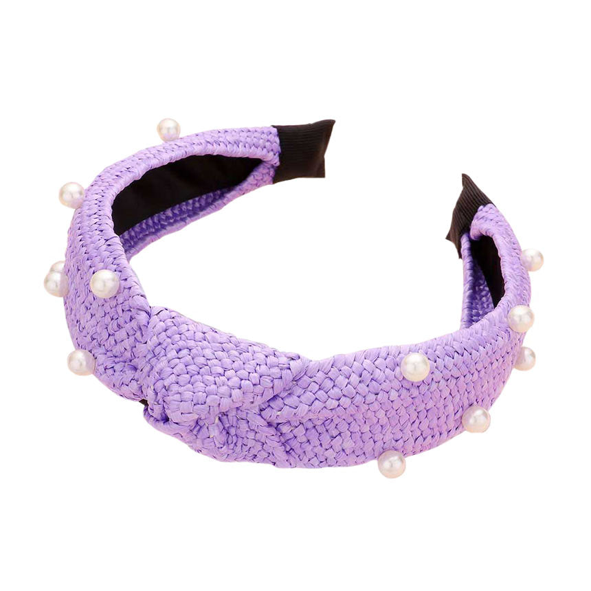 Lavender Pearl Embellished Straw Knot Burnout Headband, create a beautiful look while perfectly matching your color with the easy-to-use straw knot burnout headband. Push your hair back and spice up any plain outfit with this straw knot burnout headband!