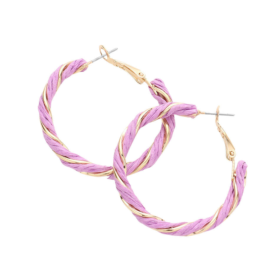 Lavender Twisted Raffia Hoop Earrings, turn your ears into a chic fashion statement with these raffia hoop earrings! These raffia earrings are very lightweight and comfortable, you can wear these for a long time on occasion. The beautifully crafted design adds a gorgeous glow to any outfit. 