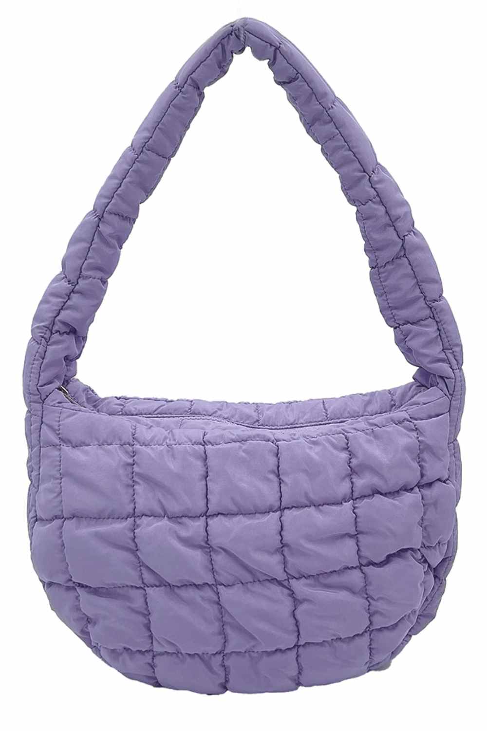 Lavender Compact quilted bag crafted from durable 100% polyester with a timeless solid design. Measuring 8.7" x 11.8" x 3.15", it's the perfect size for everyday essentials, travel accessories, or as a versatile organizer. The quilted texture adds visual interest and subtle structure. Ideal for on-the-go convenience with a sleek, minimalist aesthetic that pairs effortlessly with any outfit.