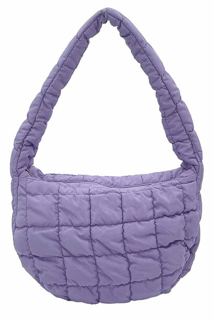 Lavender Compact quilted bag crafted from durable 100% polyester with a timeless solid design. Measuring 8.7" x 11.8" x 3.15", it's the perfect size for everyday essentials, travel accessories, or as a versatile organizer. The quilted texture adds visual interest and subtle structure. Ideal for on-the-go convenience with a sleek, minimalist aesthetic that pairs effortlessly with any outfit.