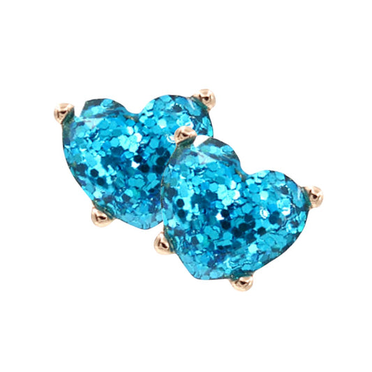 Light Blue Glittered Heart Stud Earrings add a touch of sparkle to any outfit. With their glittered design, they provide a festive and fun look. Made with high-quality materials, these earrings are durable and long-lasting. Perfect for everyday wear or special occasions.