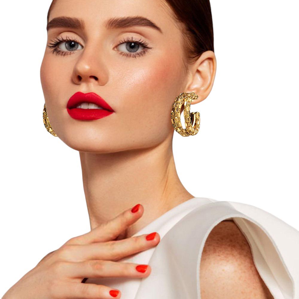 Bling Rectangle Stone Split Hoop Earrings - Light Col Topaz - Earrings