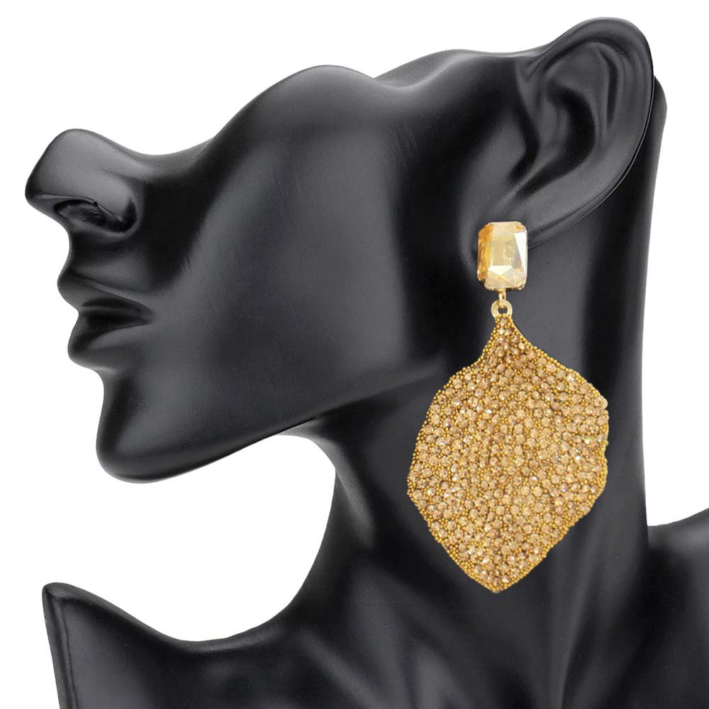 Light Col Topaz Rhinestone Embellished Leaf Dangle Earrings, are perfect for any special event. The rhinestones are carefully placed to create an elegant design. These earrings are sure to turn heads and make you stand out from the crowd. Perfect gift for fashion-loving family members and friends, young adults, or to gift yourself.