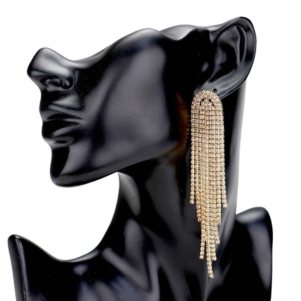 Light Col Topaz Rhinestone Fringe Drop Evening Earrings, are the perfect way to elevate any evening look. Perfect for special occasions or nights out. These classy evening earrings are perfect for parties, weddings, and evenings. Awesome gift for birthdays, anniversaries, Valentine’s Day, or any special occasion.