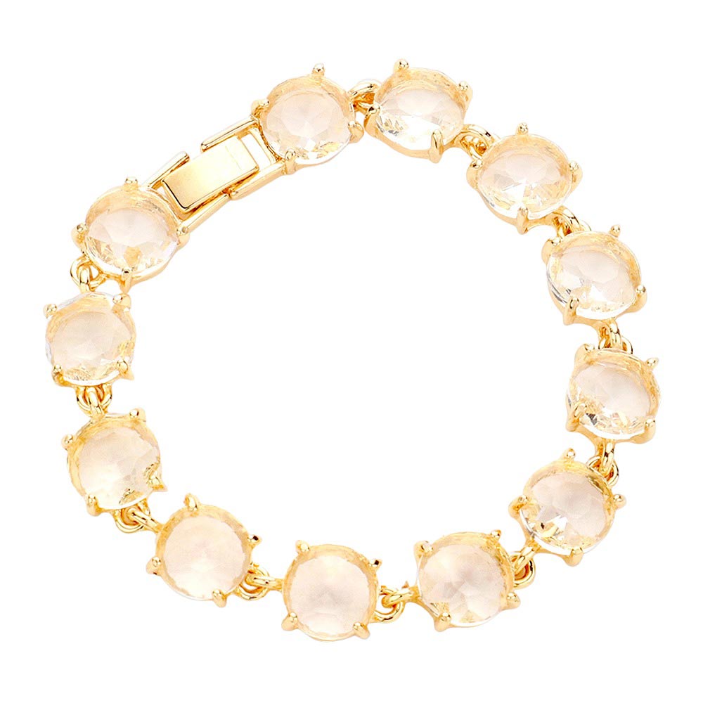 Light Gold Round Stone Link Evening Bracelet, this beautiful Evening Bracelet is crafted from high-quality materials to ensure a luxurious and comfortable fit. It provides a timeless look that will add sophistication to any outfit. Perfect Gift for December Birthdays, Christmas, and gifts for your friends and family.