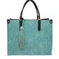 Light Green Large Shoulder Vegan Leather Tassel Handbag For Women. High quality Vegan Leather is a luxurious and durable, Stay organized in style with this square-shaped shopper tote bag that is fully two contrasting interior and exterior solid colors. This vegan leather handbag includes an on-trend removable tassel embellishment. Guaranteed, This will be your go-to handbag. 