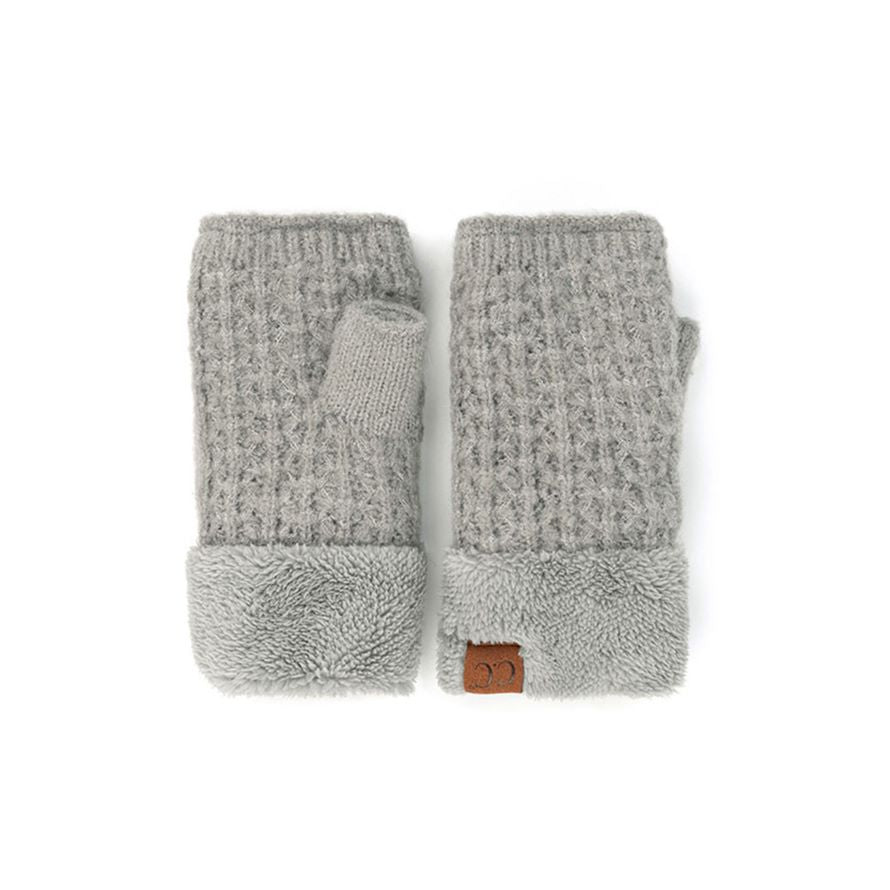 Light MelangeGrey C.C Smocking Stitch Pattern Fingerless Gloves. Comfortable, soft brushed poly stretch knit, finished with a hint of stretch for comfort and flexibility. Wear as fingerless gloves or cover up as mitten, either way you will love these glitters in soft neutral colors. Perfect Gift Birthday, Christmas, Stocking Stuffer, Secret Santa, Holiday, Anniversary, Valentine's Day, Loved One.