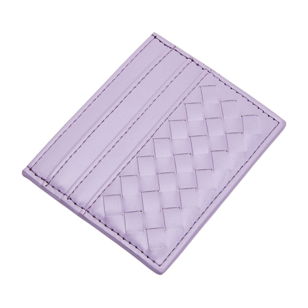 Light Purple Faux Leather Basket Weave Card Holder Wallet boasts a stylish basket weave design. Made from durable materials, it can securely hold multiple cards and cash while keeping a slim profile. Perfect for those looking for a sophisticated and functional accessory.