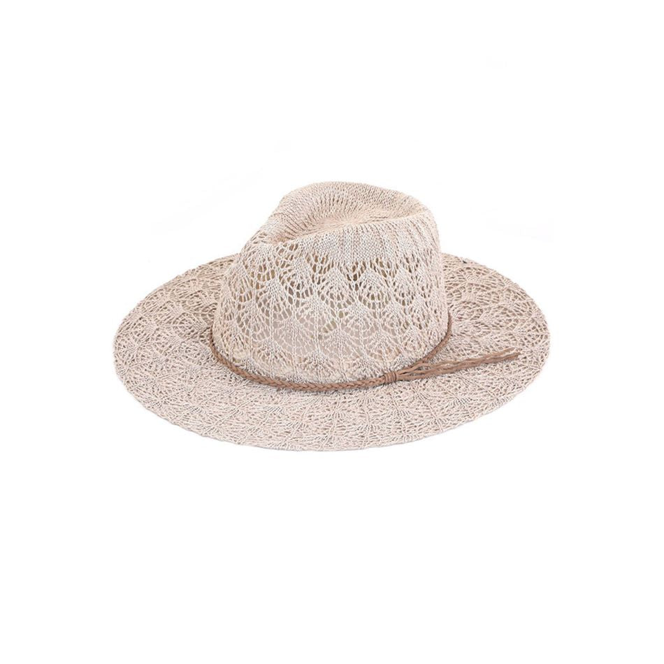 Light-Taupe C.C. Horseshoe Lace Knitting Panama Hat is a must-have accessory for any fashion-forward individual. Its beautiful lace knit design adds a touch of elegance to any outfit, while the high-quality materials ensure durability and comfort. Stay stylish and protected from the sun with this iconic hat.