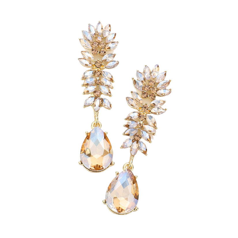 Marquise Cluster Crystal Teardrop Evening Earrings