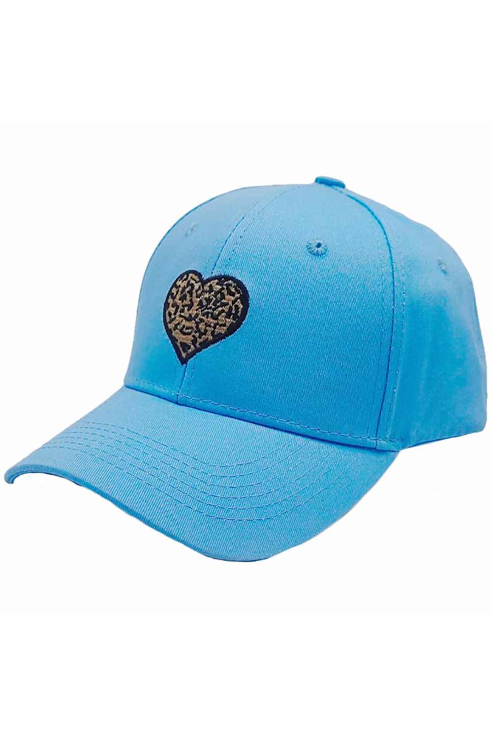 Light Blue Add a fun, fashion-forward touch to your look with this Leopard Pattern Heart Patch Baseball Cap, featuring a bold animal-print heart detail. Finished with a classic curved brim and comfortable fit, it’s perfect for everyday casual wear and standout style.