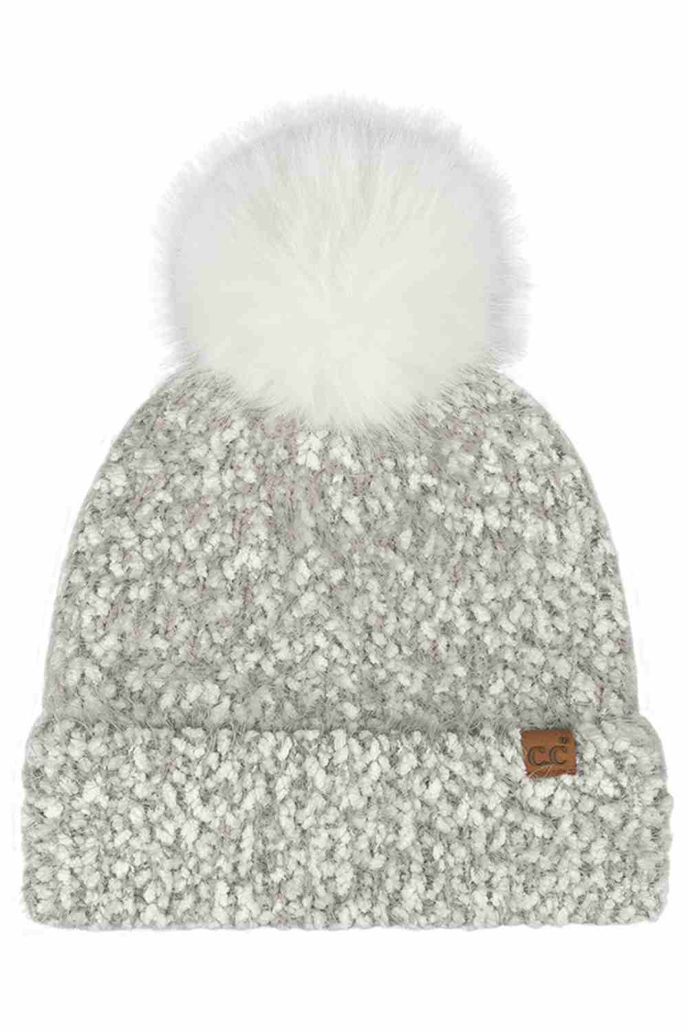 Light Gray C.C Faux Fur Pom Boucle Cuff Beanie Winter Hat features cozy boucle knit paired with a plush faux-fur pom for a stylish, winter-ready finish. Designed with a soft cuff and stretch fit, it delivers warm comfort while adding effortless charm to your cold-weather looks.