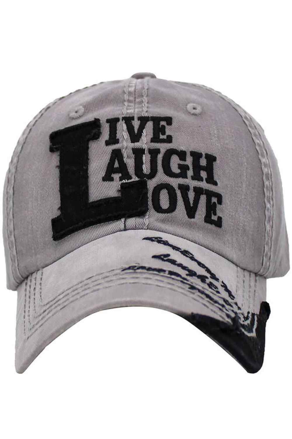 Light Gray Spread positive vibes with the Live Laugh Love vintage baseball cap, designed with a classic distressed look and uplifting embroidered message. Comfortable and adjustable for everyday wear, this casual cap adds a cheerful touch to errands, outings, or relaxed weekend outfits.