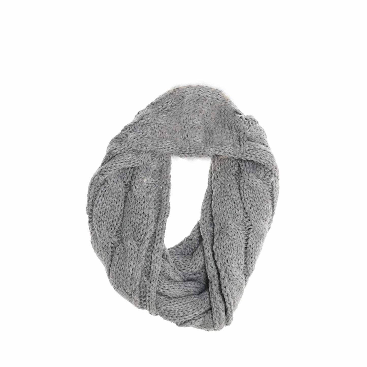 LightGrey KIDS Solid Cable Knit CC Infinity Scarf offers reliable warmth and comfort for young children during chilly days. Its expertly crafted cable knit construction ensures durability and softness, while the infinity design allows for easy, secure wear without the hassle of loose ends. This solid-colored scarf is a practical accessory that complements any kid’s winter wardrobe, providing both functional protection. 