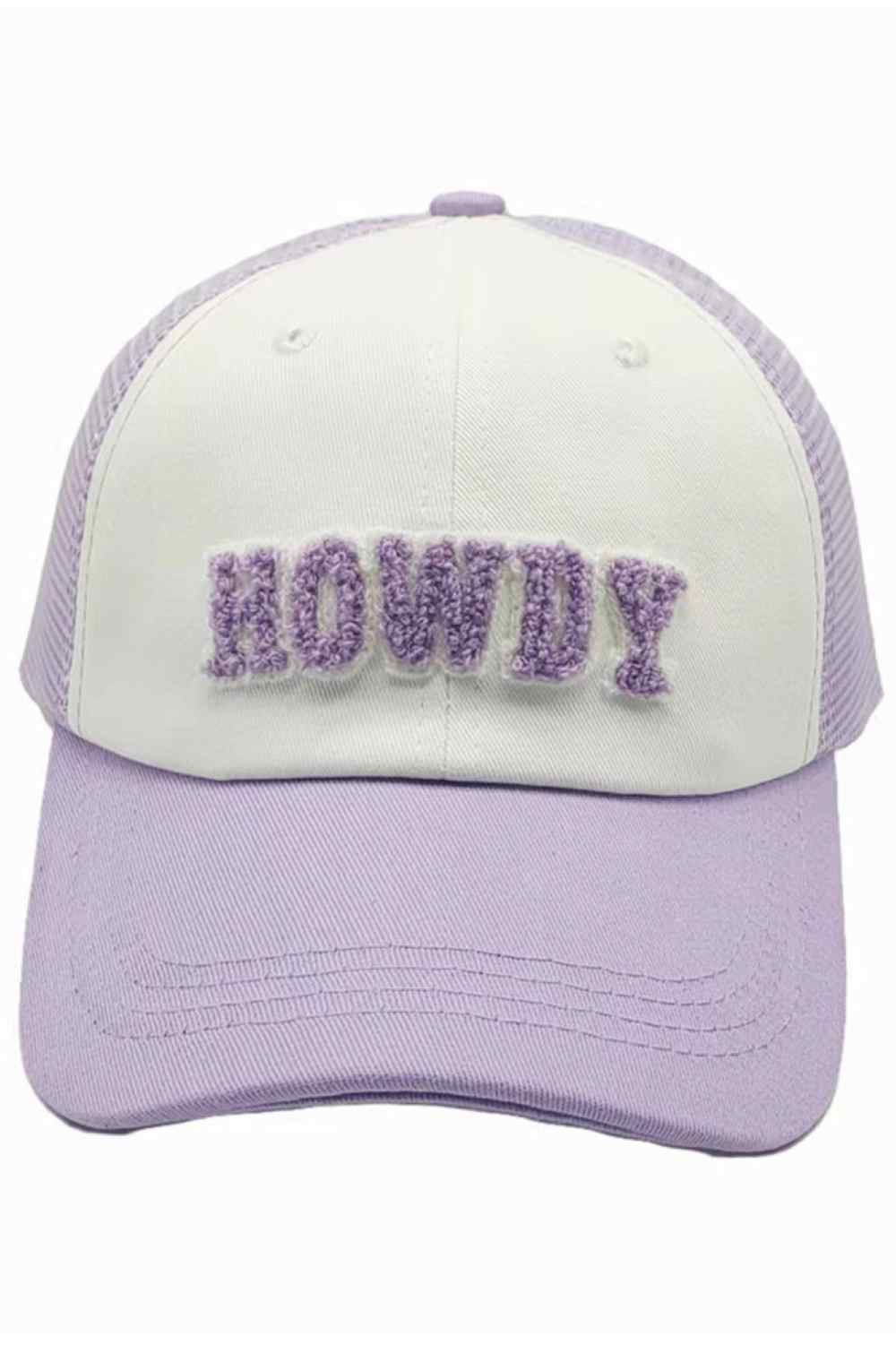 Light Purple Show off a classic Western style with this HOWDY mesh back baseball cap, featuring a bold front embroidery and a breathable mesh back for all-day comfort. The adjustable snap closure and curved brim make it perfect for outdoor adventures, casual outings, and sunny days on the go.