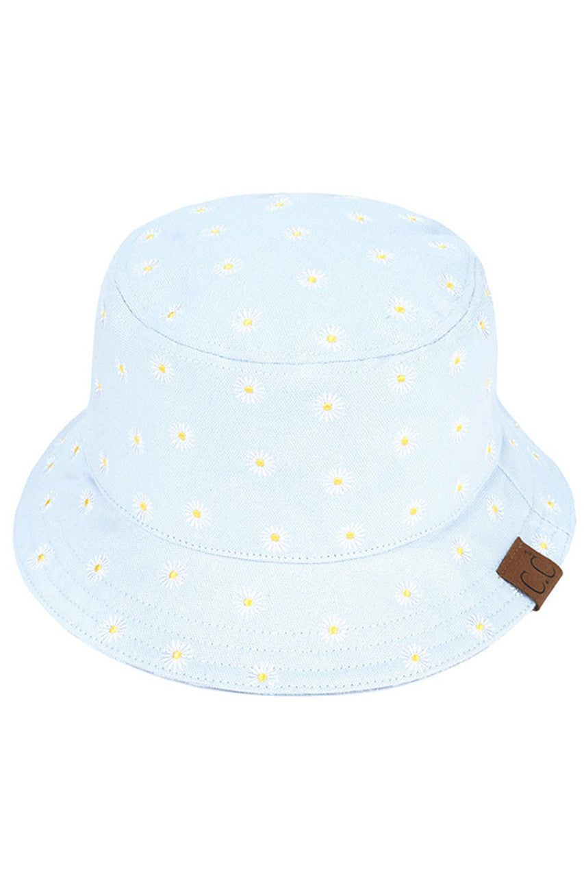 Light_Blue C.C Daisy Embroidered Cotton Canvas Bucket Hat is made with high-quality, durable materials. Hand-stitched with a vibrant daisy design, it offers both style and protection from the sun. The comfortable and breathable cotton canvas makes it perfect for any outdoor activity.