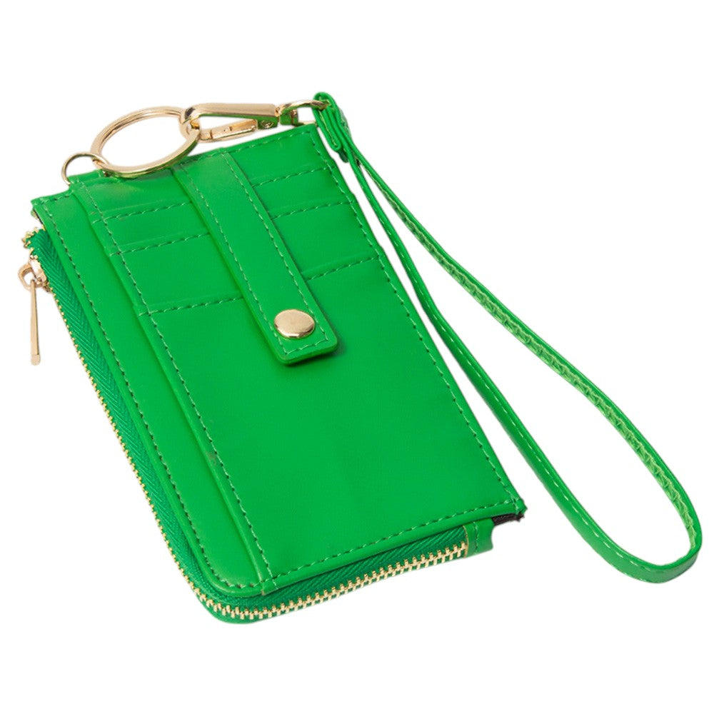 Faux Leather Basket Weave Flat Card Holder Wallet with Wristlet - Wallets
