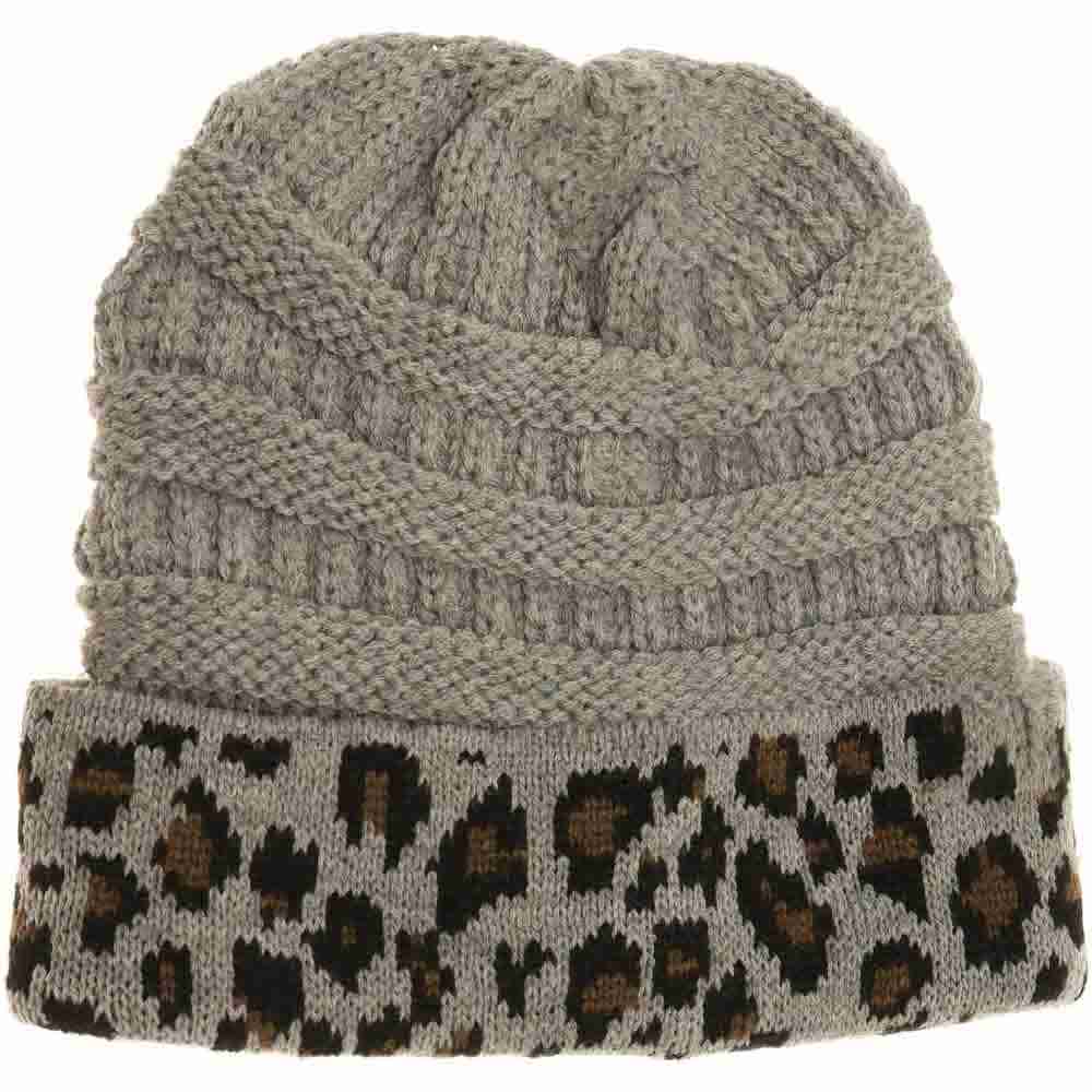 Lt-Grey- Matching Cuff Leopard Print CC Beanie combines expert craftsmanship with standout style. Designed with a comfortable cuff and eye-catching leopard pattern, this beanie offers reliable warmth and a fashionable look. Its stretchy fabric ensures a secure fit for extended wear, making it an ideal accessory for cool weather while enhancing your seasonal wardrobe with a touch of wild sophistication. 