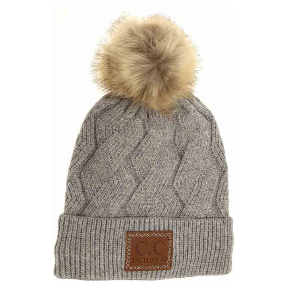 Lt.-Grey- Geometric Knit Faux Fur Pom Beanie combines expert craftsmanship with functional design. Featuring a detailed geometric knit pattern, this beanie provides both insulation and refined visual appeal. The plush faux fur pom adds a sophisticated accent while enhancing warmth, making it an ideal accessory for cold weather. Durable and comfortable, it seamlessly blends style and practicality for discerning wearers. 